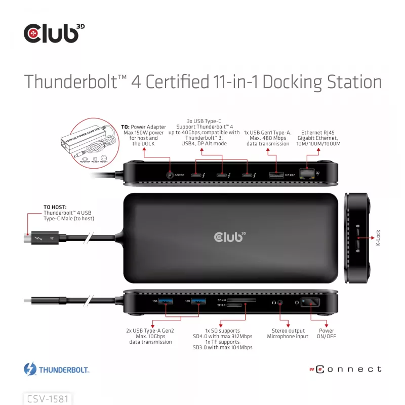 Dokavimo stotelė CLUB3D Thunderbolt 4 Certified 11-in-1 140W