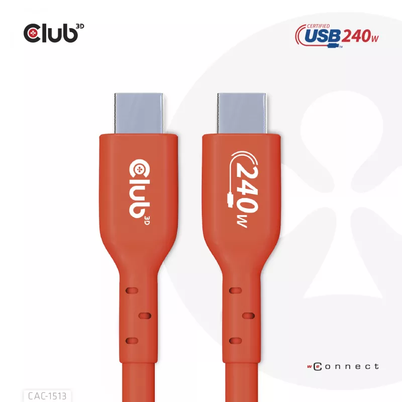 CLUB3D USB2 Type-C dvikryptis USB-IF sertifikuotas kabelis duomenims 480Mb, PD 240W(48V/5A) EPR M/M 3m / 9.84 ft