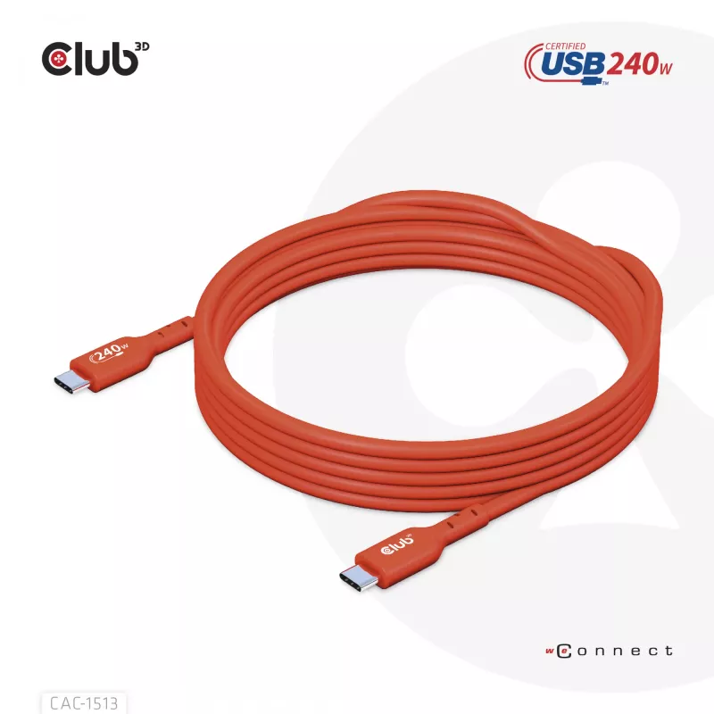 CLUB3D USB2 Type-C dvikryptis USB-IF sertifikuotas kabelis duomenims 480Mb, PD 240W(48V/5A) EPR M/M 3m / 9.84 ft