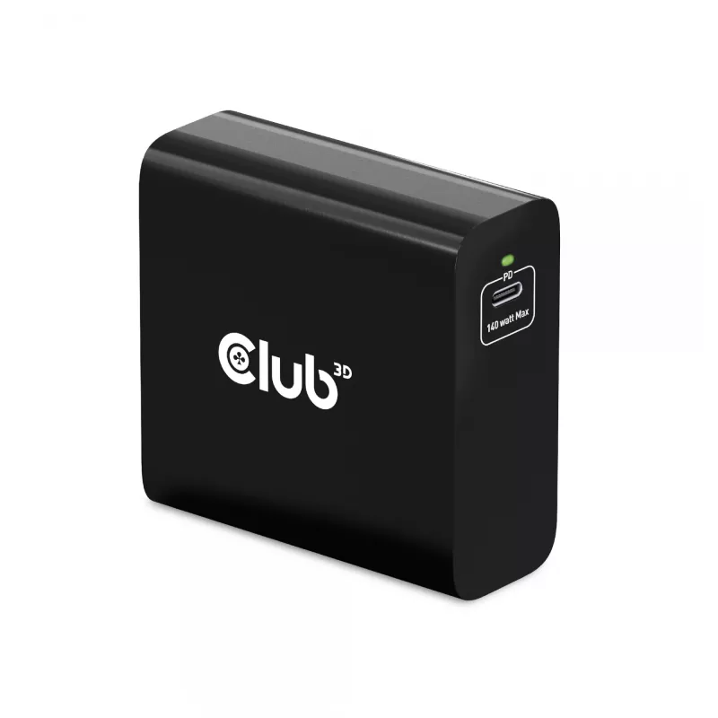 CLUB3D kelioninis įkroviklis 140 W, GaN technologija, vienas USB Type-C prievadas, palaiko Power Delivery (PD) 3.1