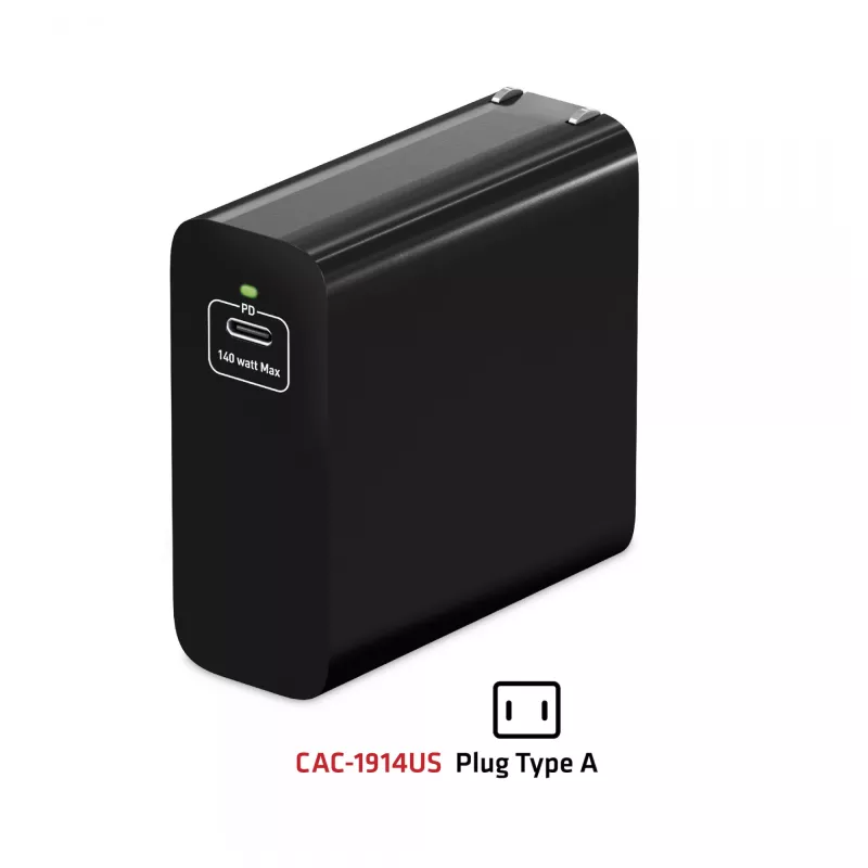 CLUB3D kelioninis įkroviklis 140 W, GaN technologija, vienas USB Type-C prievadas, palaiko Power Delivery (PD) 3.1