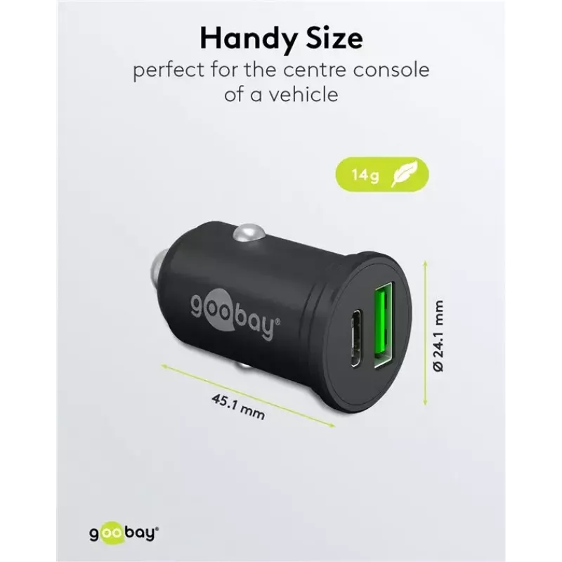 Goobay dviejų USB automobilinis greitasis įkroviklis USB-C PD 45 W juodas