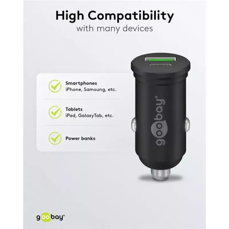 Goobay dviejų USB automobilinis greitasis įkroviklis USB-C PD 45 W juodas