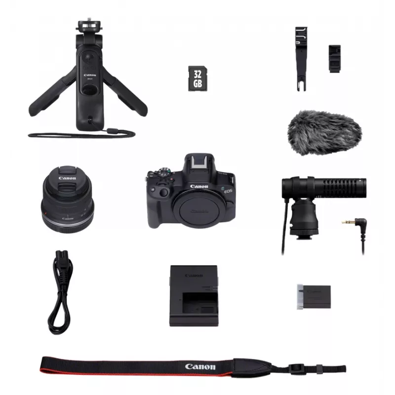 Canon EOS R50, juoda + RF-S 18-45mm F4.5-6.3 IS STM rinkinys, 24,2 MP, 6000 x 4000 pikselių, CMOS, 4K Ultra HD, liečiamasis ekranas, juoda