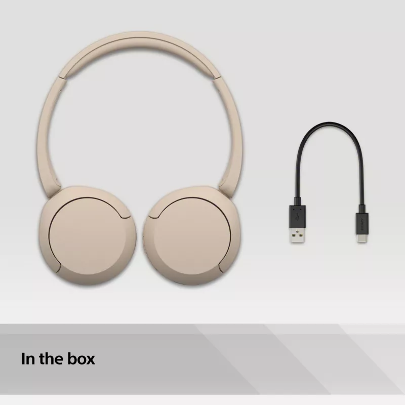 Sony WH-CH520 Belaidės ausinės ant galvos, skirtos skambučiams/muzikai, USB Type-C, Bluetooth, įkrovimo stovas, kreminė