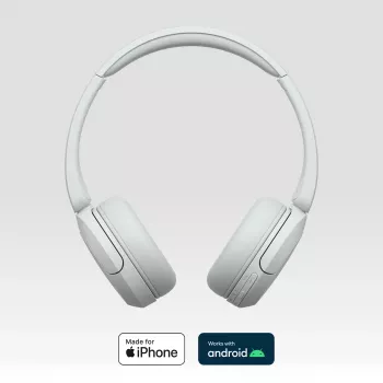 Sony WH-CH520 belaidės ant ausų dedamos ausinės su mikrofonu, Bluetooth 5.2, 50 h atkūrimo, USB-C įkrovimas, baltos
