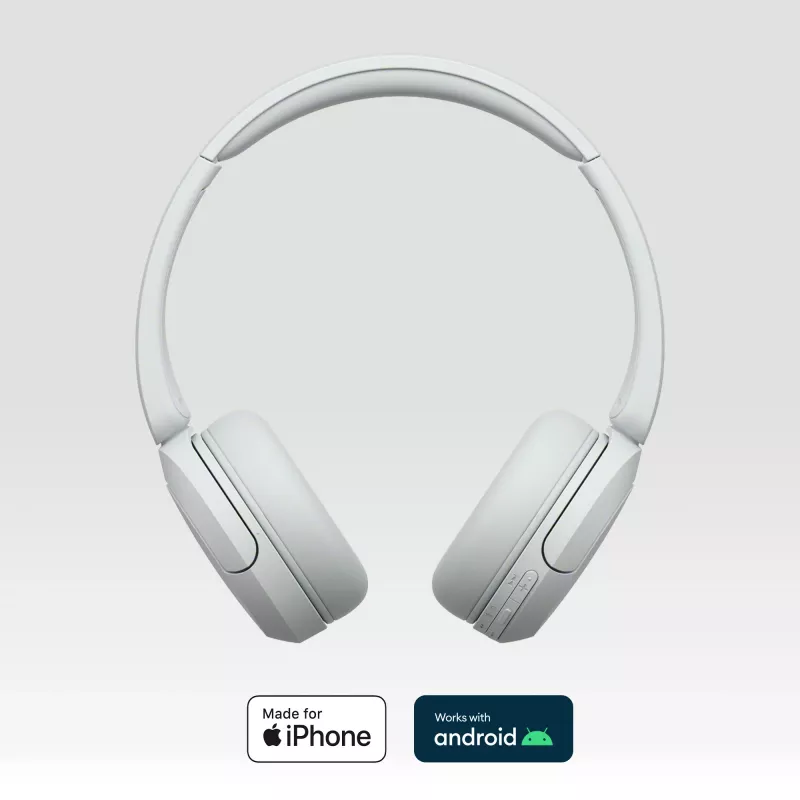 Sony WH-CH520 belaidės ant ausų dedamos ausinės su mikrofonu, Bluetooth 5.2, 50 h atkūrimo, USB-C įkrovimas, baltos