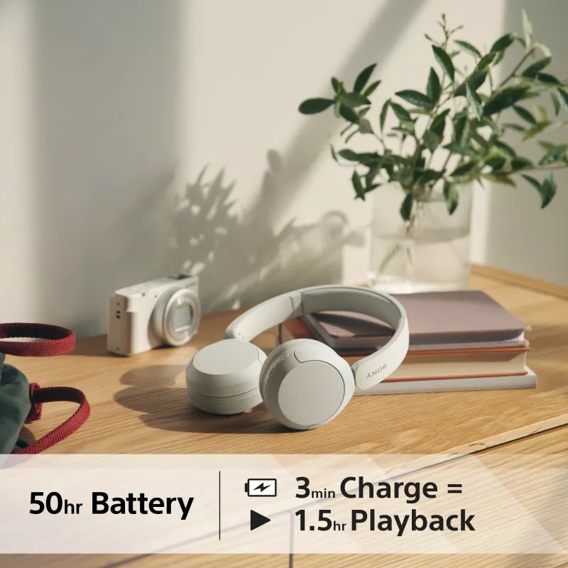 Sony WH-CH520 belaidės ant ausų dedamos ausinės su mikrofonu, Bluetooth 5.2, 50 h atkūrimo, USB-C įkrovimas, baltos