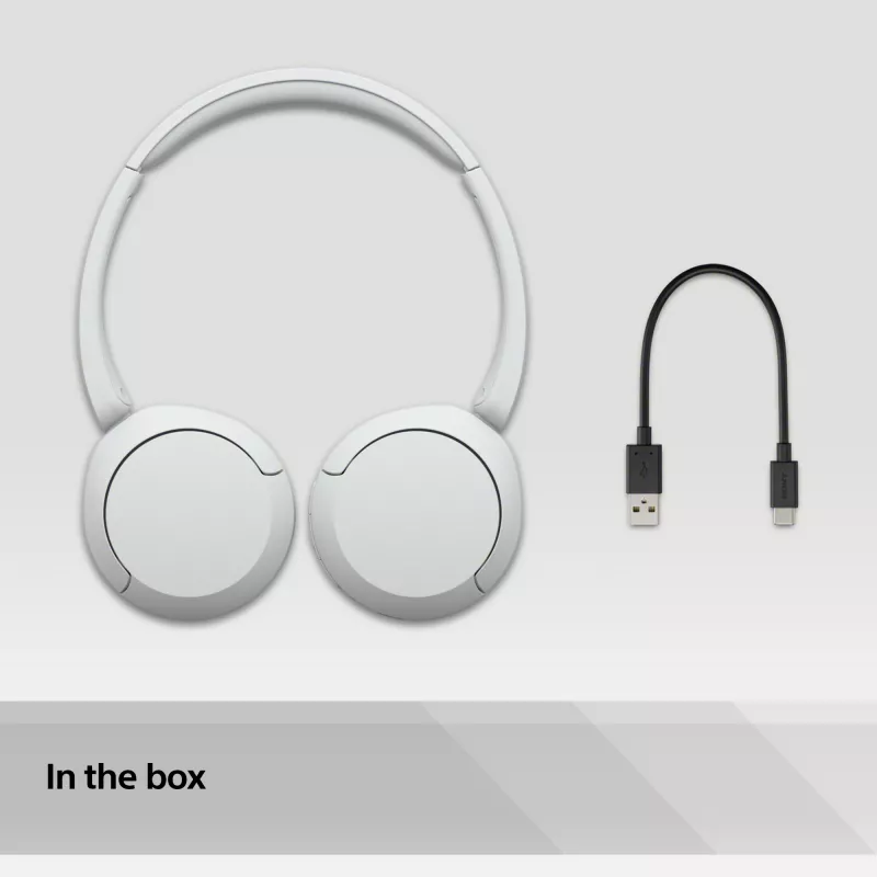 Sony WH-CH520 belaidės ant ausų dedamos ausinės su mikrofonu, Bluetooth 5.2, 50 h atkūrimo, USB-C įkrovimas, baltos