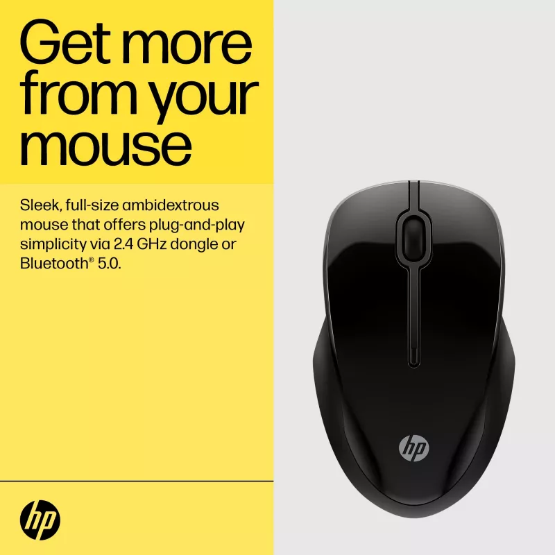 HP 250 Dual Mouse, ambidekstrinė, Bluetooth + USB Type-A, 1600 DPI, juoda