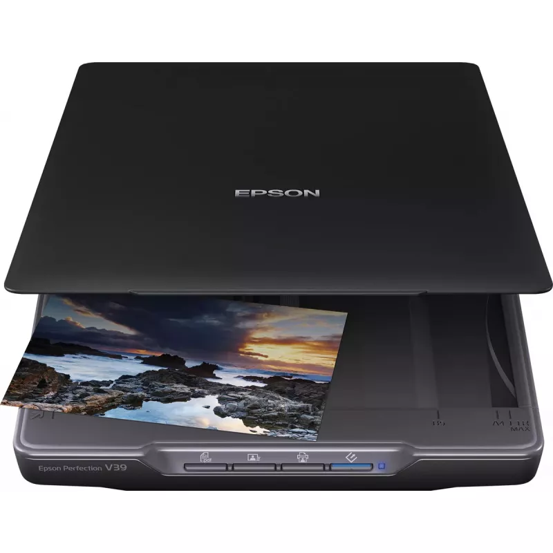 Plokščiasis skaitytuvas Epson Perfection V39II — A4, 4800 x 4800 DPI, CIS, USB maitinimas, juodas