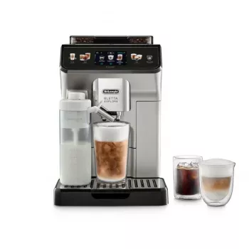 Espresso aparatas De’Longhi ECAM450.65.S — pilnai automatinis, 1,8 L vandens talpa, 300 g pupelių talpykla, 19 barų, įmontuotas malūnėlis, „Wi‑Fi“, TFT ekranas