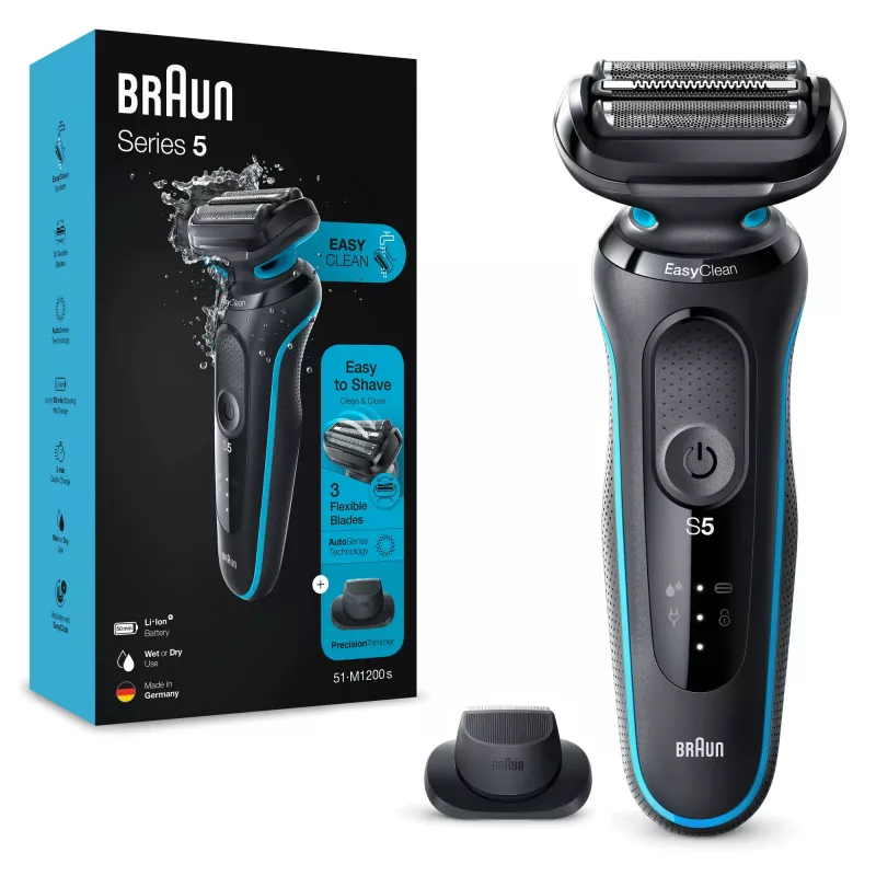 Braun Series 5 51-M1200s vyriškas barzdaskutė Folijinė barzdaskutė Trimeris Juoda, Mėlyna