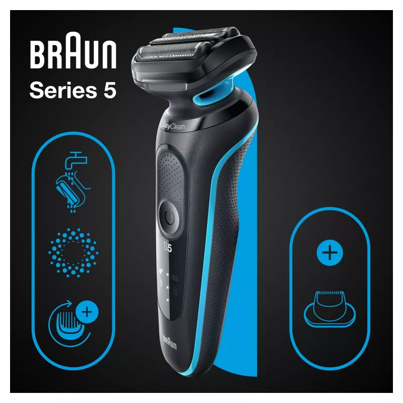 Braun Series 5 51-M1200s vyriškas barzdaskutė Folijinė barzdaskutė Trimeris Juoda, Mėlyna