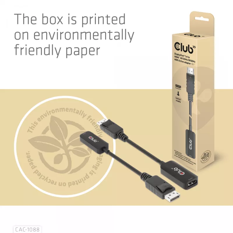 CLUB3D DisplayPort1.4 į HDMI 4K120Hz/8K60Hz HDR aktyvus adapteris M/F
