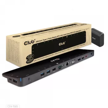 CLUB3D USB Gen1 Type-C Triple Display DP1.4 Alt mode Smart PD3.0 Charging Dock su 100 vatų maitinimo šaltiniu