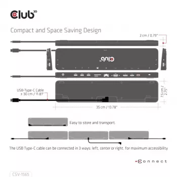 CLUB3D USB Gen1 Type-C Triple Display DP1.4 Alt mode Smart PD3.0 Charging Dock su 100 vatų maitinimo šaltiniu