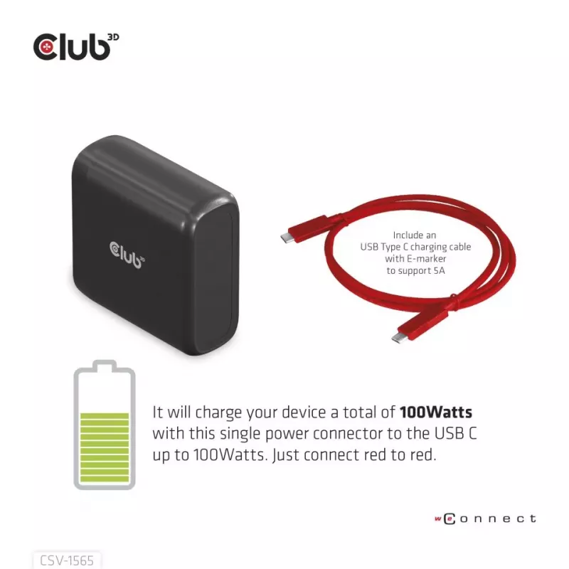 CLUB3D USB Gen1 Type-C Triple Display DP1.4 Alt mode Smart PD3.0 Charging Dock su 100 vatų maitinimo šaltiniu