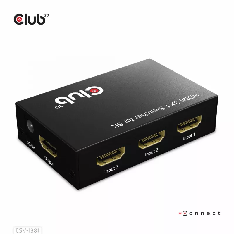 CLUB3D 3 į 1 HDMI™ 8K60Hz/4K120Hz jungiklis, 7680 x 4320 pikselių, 8K Ultra HD, juodas
