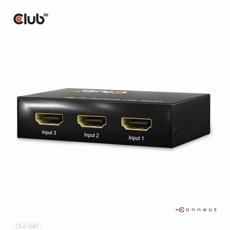 CLUB3D 3 į 1 HDMI™ 8K60Hz/4K120Hz jungiklis, 7680 x 4320 pikselių, 8K Ultra HD, juodas