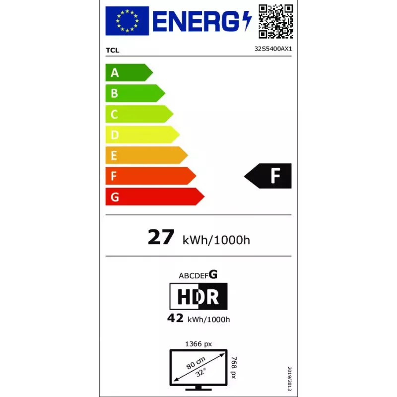 TV TCL 32S5400A 32 colių HD LED (1366x768), Android TV, Direct‑LED, 2×HDMI, HDR10, Bluetooth 5.0