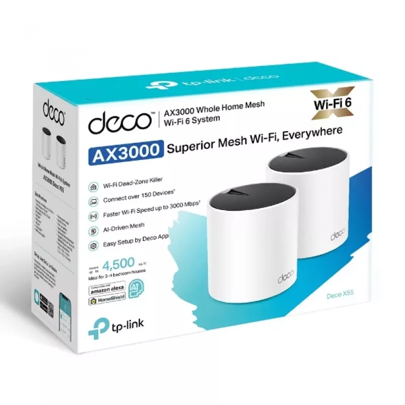 TP-Link DECO X55 (2 komplektas) Dviejų juostų (2,4 GHz / 5 GHz) Wi-Fi 6 (802.11ax) Baltas 3 vidinės