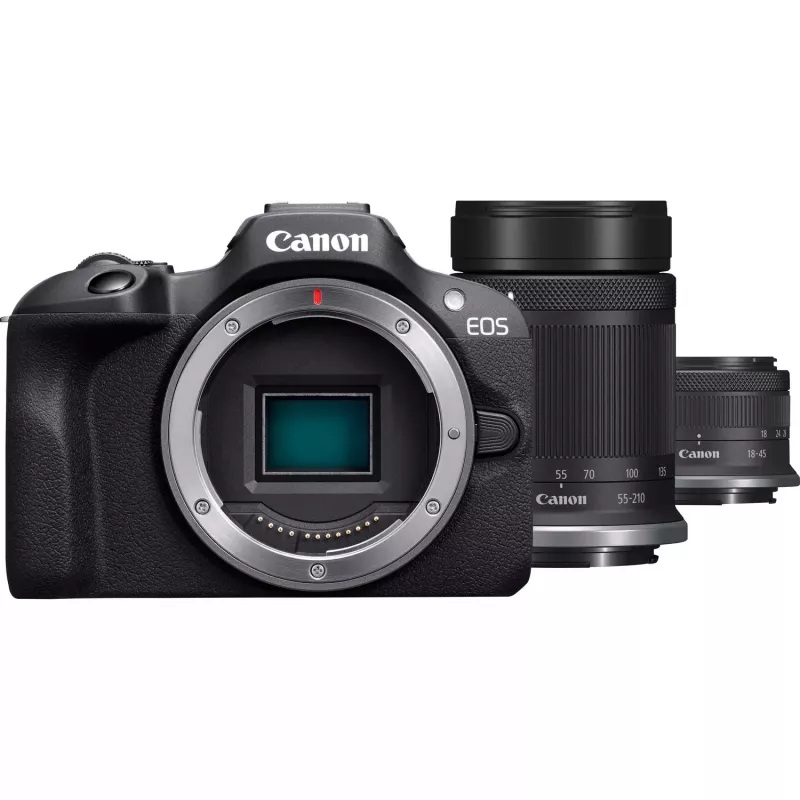 Canon EOS R100 + RF-S 18-45mm F4.5-6.3 IS STM + RF-S 55-200mm F5-7.1 IS STM rinkinys, 24,1 MP, 6000 x 4000 pikselių, CMOS, 4K Ultra HD, 309 g, Juoda