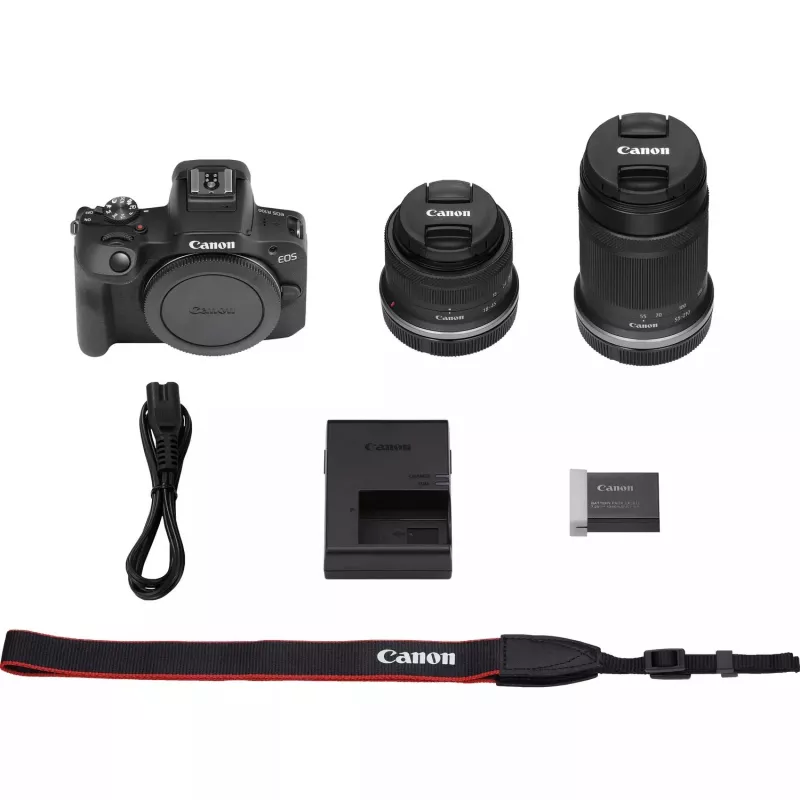 Canon EOS R100 + RF-S 18-45mm F4.5-6.3 IS STM + RF-S 55-200mm F5-7.1 IS STM rinkinys, 24,1 MP, 6000 x 4000 pikselių, CMOS, 4K Ultra HD, 309 g, Juoda