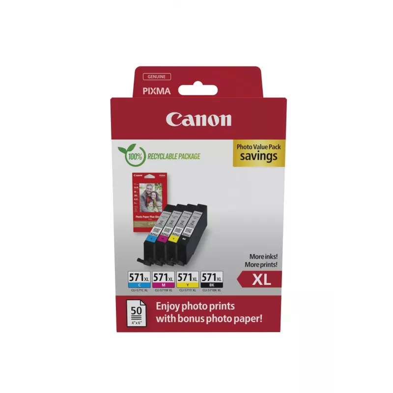 “Canon 0332C006” rašalo kasetė 4 vnt. Originali Didelio (XL) našumo Juoda, Žydra, Purpurinė, Geltona