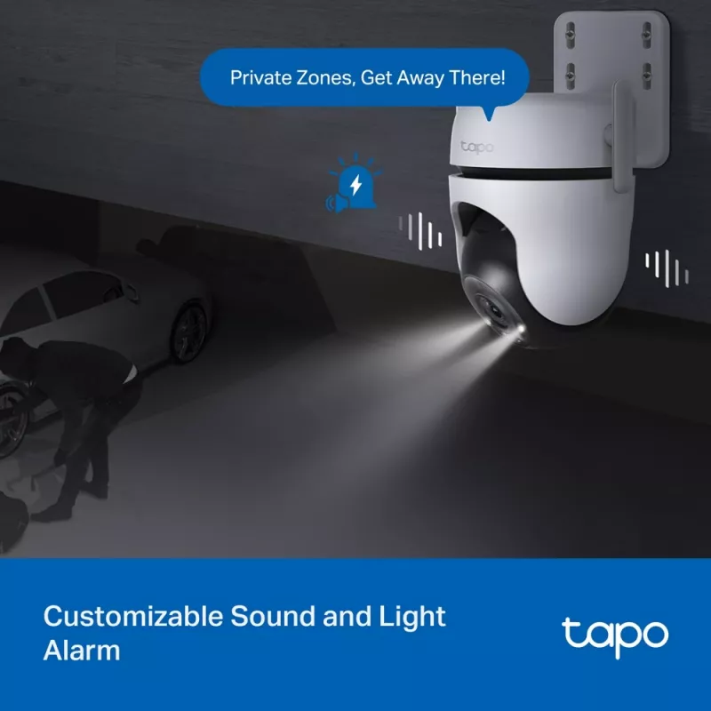 TP-Link Tapo lauko PTZ apsaugos „Wi-Fi“ kamera, IP apsaugos kamera, vidaus ir lauko, belaidė, CE, FCC, RoHS, RCM, lubinė, juoda, balta
