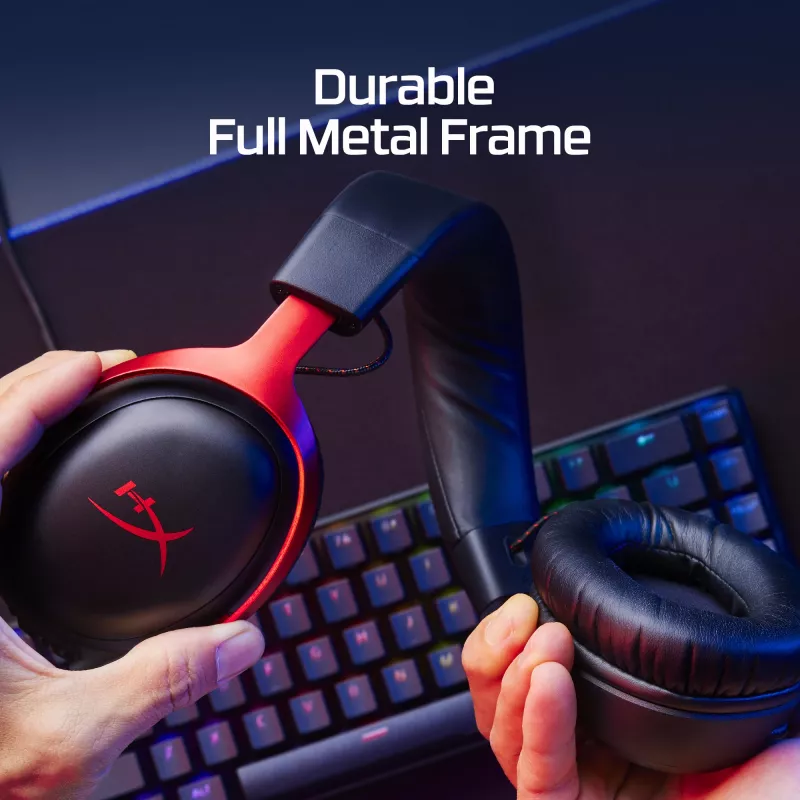 HyperX Cloud III – žaidimų ausinės (juoda/raudona)