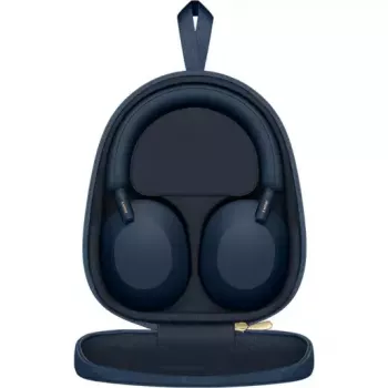 Sony WH-1000XM5 triukšmą slopinančios belaidės ausinės, 30 val. baterijos veikimo laikas, ant galvos dedamos Bluetooth ausinės, optimizuotos Alexa ir Google Assistant, suderinamos su IOS ir Android, su įmontuotu mikrofonu, vidurnakčio mėlynos spalvos