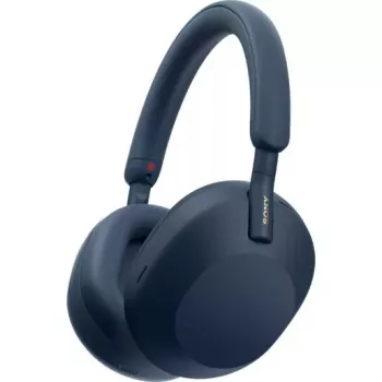 Sony WH-1000XM5 triukšmą slopinančios belaidės ausinės, 30 val. baterijos veikimo laikas, ant galvos dedamos Bluetooth ausinės, optimizuotos Alexa ir Google Assistant, suderinamos su IOS ir Android, su įmontuotu mikrofonu, vidurnakčio mėlynos spalvos