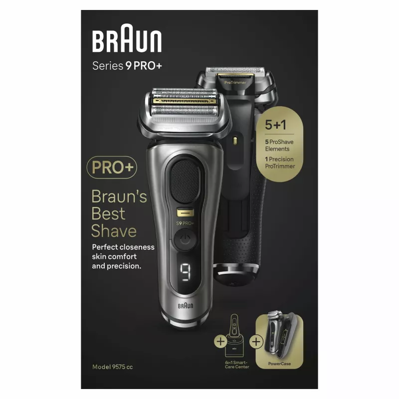 Braun Series 9 Pro+ 9575cc šlapiam ir sausam skutimuisi folijos skustuvas su kirpimo funkcija Metallic