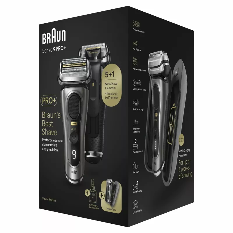 Braun Series 9 Pro+ 9575cc šlapiam ir sausam skutimuisi folijos skustuvas su kirpimo funkcija Metallic
