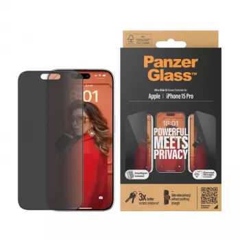 PanzerGlass ® Privatumo ekrano apsauga iPhone 15 Pro | Ultra-Wide Fit su EasyAligner
