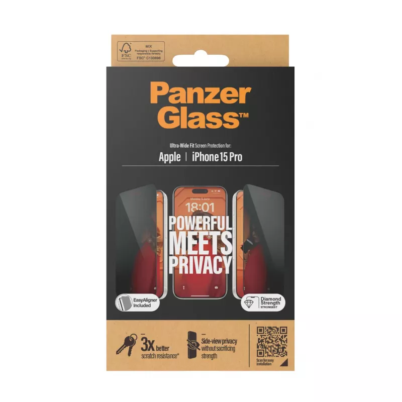 PanzerGlass ® Privatumo ekrano apsauga iPhone 15 Pro | Ultra-Wide Fit su EasyAligner