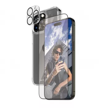 PanzerGlass ® 3-in-1 rinkinys iPhone 15 Pro Max, Apple, Apple - iPhone 15 Pro Max, sausas užklijavimas, atsparus smūgiams, permatomas, 1 vnt.