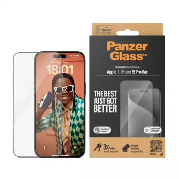 PanzerGlass ® Ekrano apsauga iPhone 15 Pro Max | Ultra-Wide Fit su EasyAligner