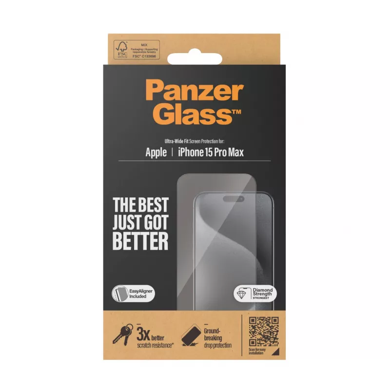 PanzerGlass ® Ekrano apsauga iPhone 15 Pro Max | Ultra-Wide Fit su EasyAligner