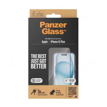 PanzerGlass ® Ekrano apsauga iPhone 15 Plus | Ultra-Wide Fit su EasyAligner