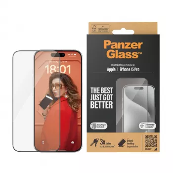 PanzerGlass ® Ekrano apsauga iPhone 15 Pro | Ultra-Wide Fit su EasyAligner