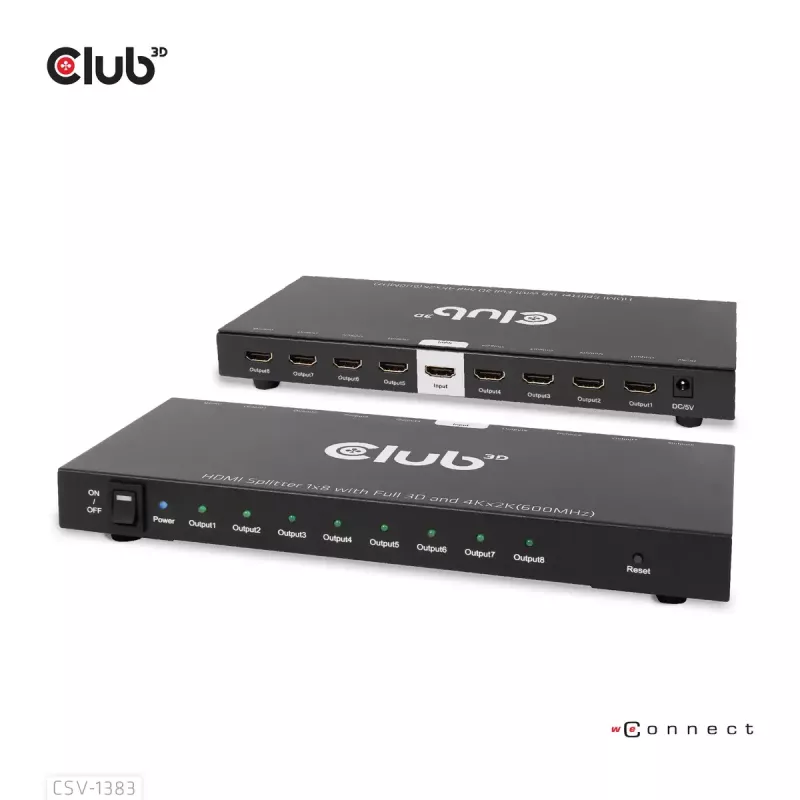 CLUB3D 1 į 8 HDMI™ skirstytuvas su Full 3D ir 4K60Hz (600MHz)
