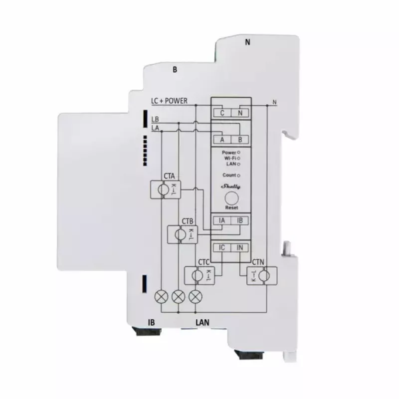 Shelly Pro 3EM energijos sąnaudų matuoklis kintamoji srovė 120 A 50-60 Hz