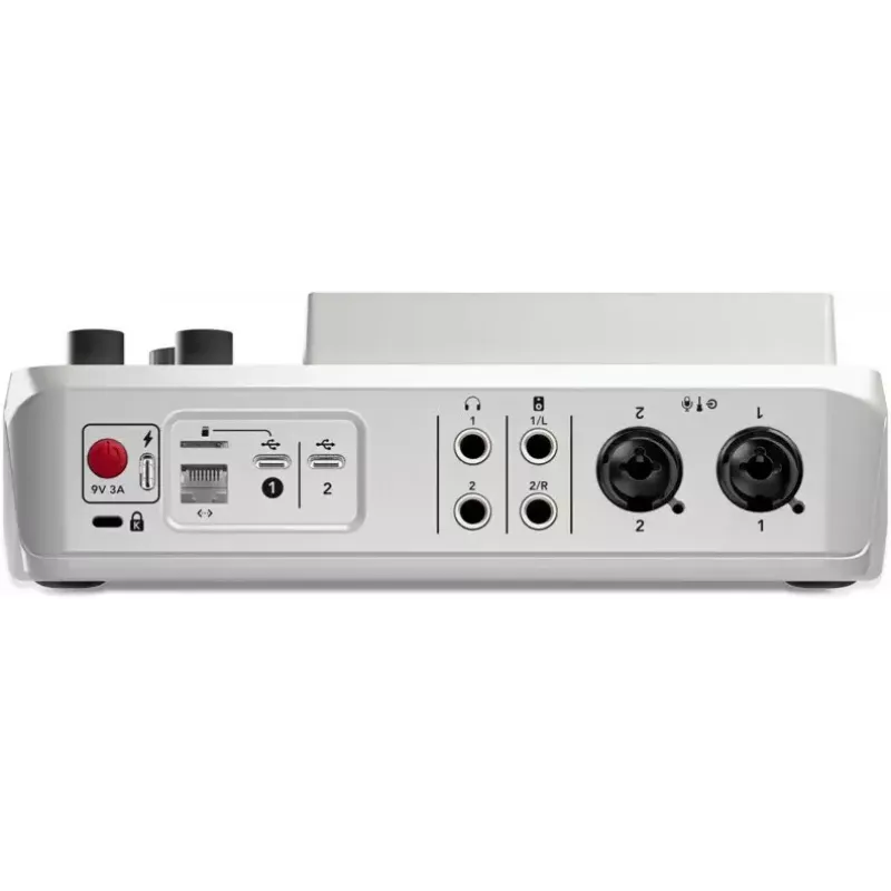 Garso sąsaja Rode RodeCaster Duo balta — 2 kanalų USB podcastinimo konsolė su mikseriu ir pirminiais stiprintuvais