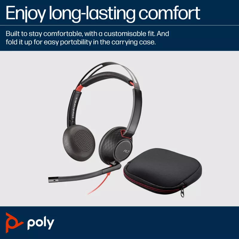 HP Poly Blackwire 5220 Stereo USB-C ausinės + 3,5 mm kištukas + USB-C/A adapteris