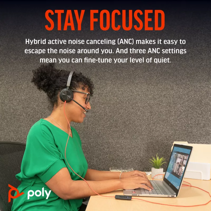 HP Poly Juodawire 8225 Stereo Microsoft Teams sertifikuotos USB-C ausinės + USB-C/A adapteris