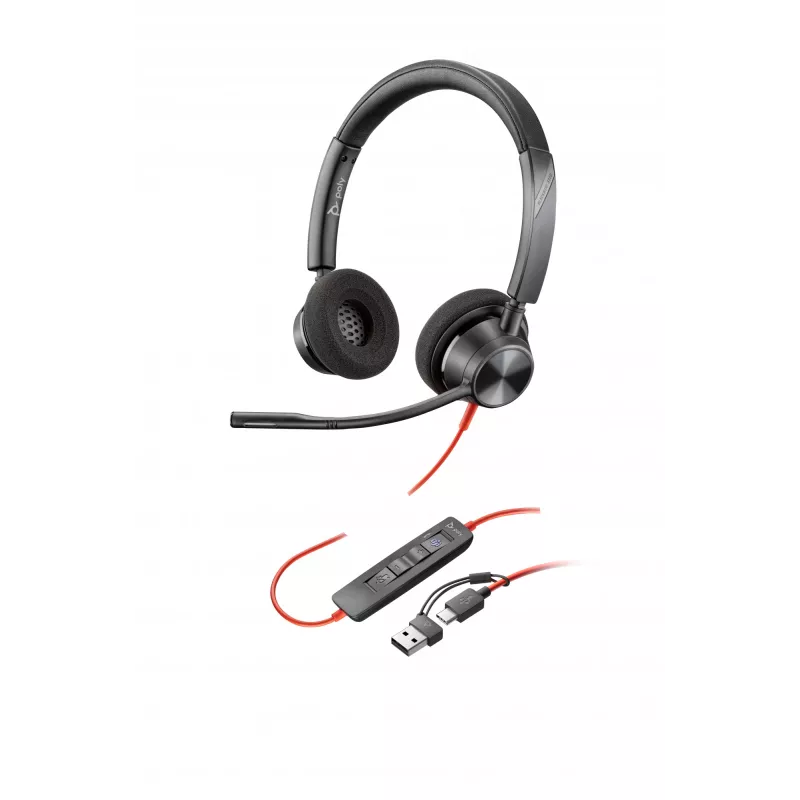 HP Poly Juodawire 3320 Stereo Microsoft Teams Certified USB-C Headset +USB-C/A Adapter