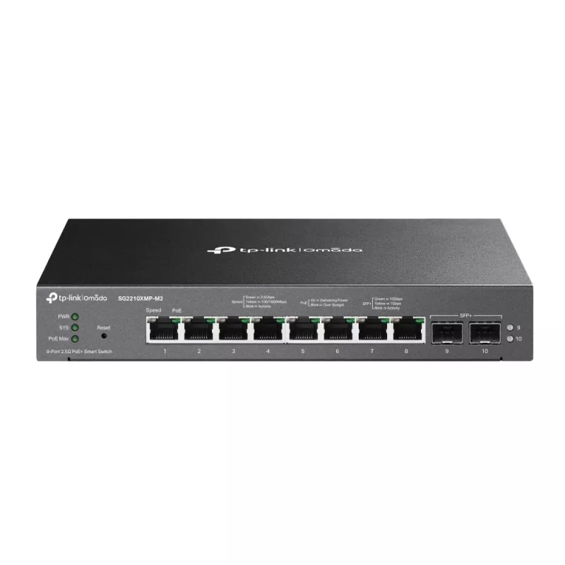 TP-Link Omada 8 prievadų 2.5GBASE-T ir 2 prievadų 10GE SFP+ išmanusis jungiklis su 8 PoE+ prievadais
