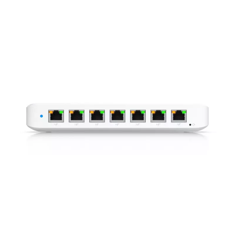 Valdomas komutatorius UBIQUITI USW-Ultra L2, 8x Gigabit PoE prievadai, 7 PoE, 42 W biudžetas, DC/PoE, 16 Gbit/s komutavimas